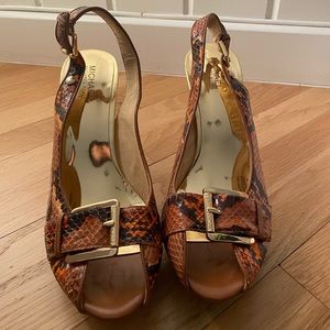 Michael Kors python heels worn once!! Like new. Beautiful gold w/color!
